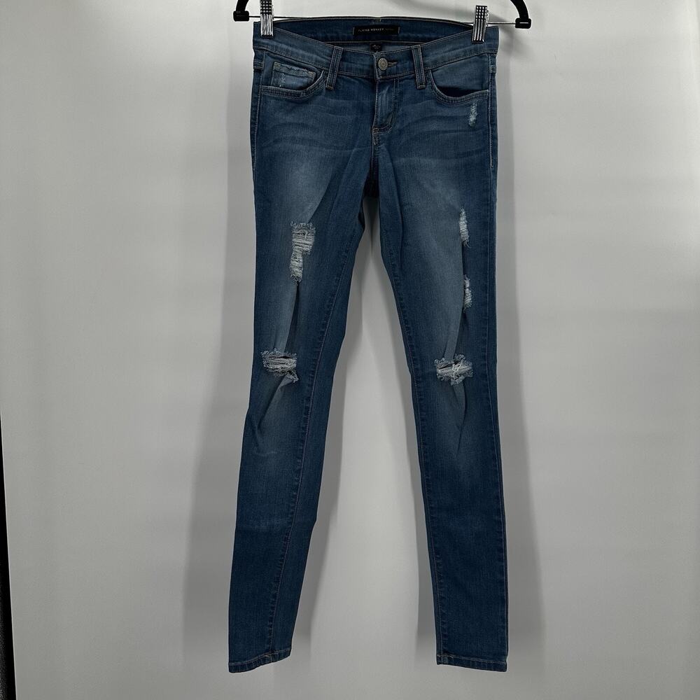 Flying Monkey Jeans Womens 25 Blue Platinum Midrise Dark Distressed‎ Skinny